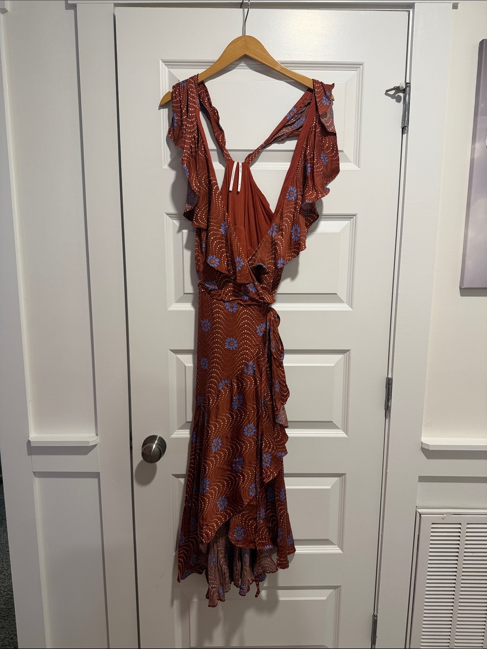 Rust Floral Ruffle Wrap Maxi Dress - Women